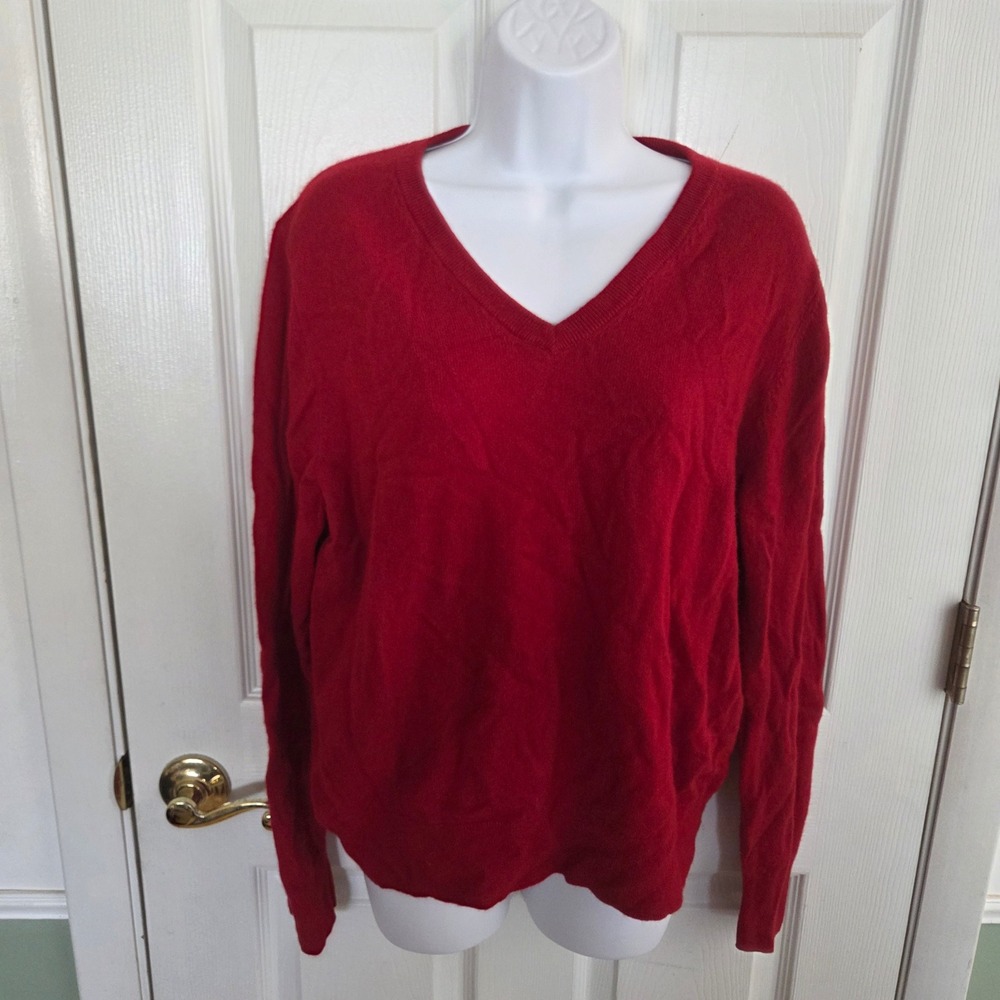 Quince 100% Mongolian Cashmere V-Neck Sweater Varsity Red XL Quiet Luxury Preppy